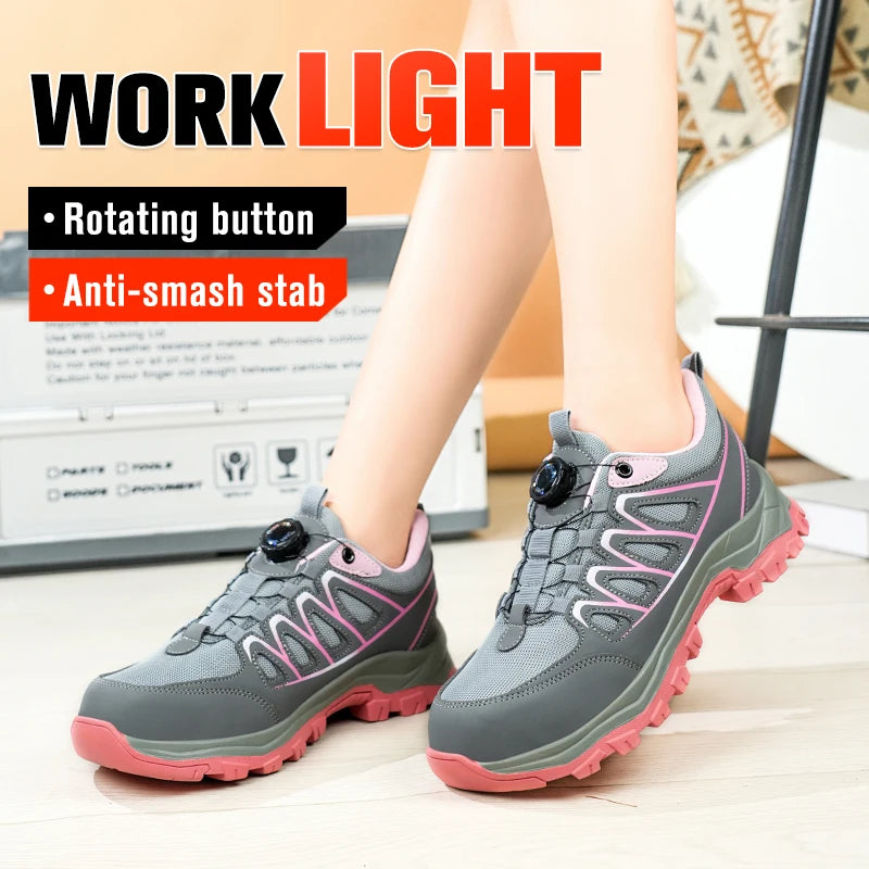 Rotating Button New Safety Shoes Women Anti-smash Anti-puncture Work Shoes Fashion Female Sport Shoes Security Protective Shoes