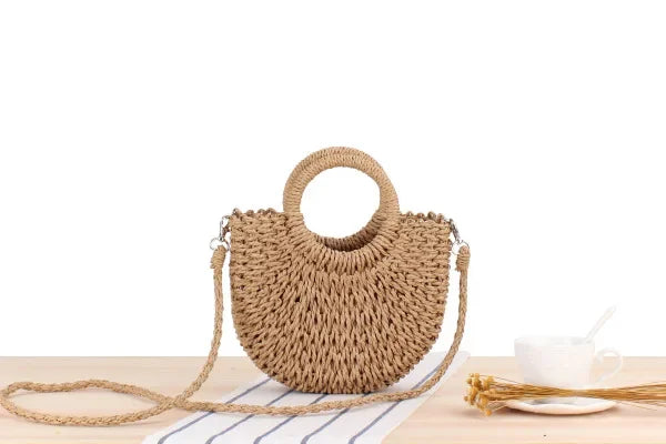 Ladies Beach Holiday Retro Woven Shoulder Bag Women Summer Woven Simple Handbag Female Casual Beach Portable Crossbody Bags Lady