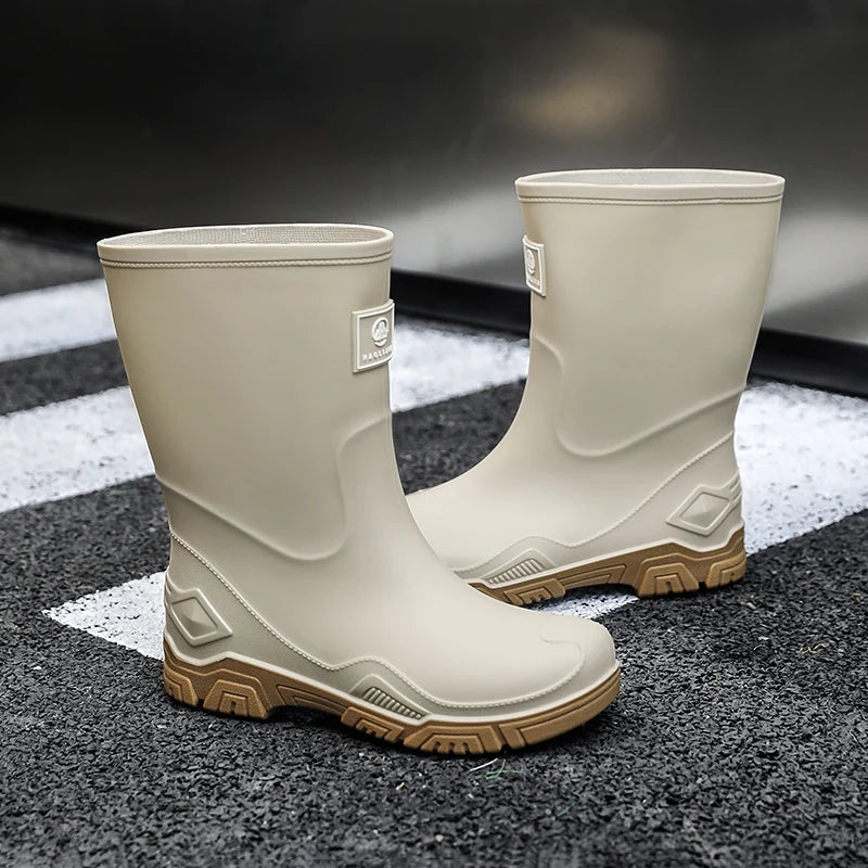 Rain Boots for Men, Non-Slip, Waterproof, High-Top Fishing Boots, Popular Work Safety Shoes, Rain Boots