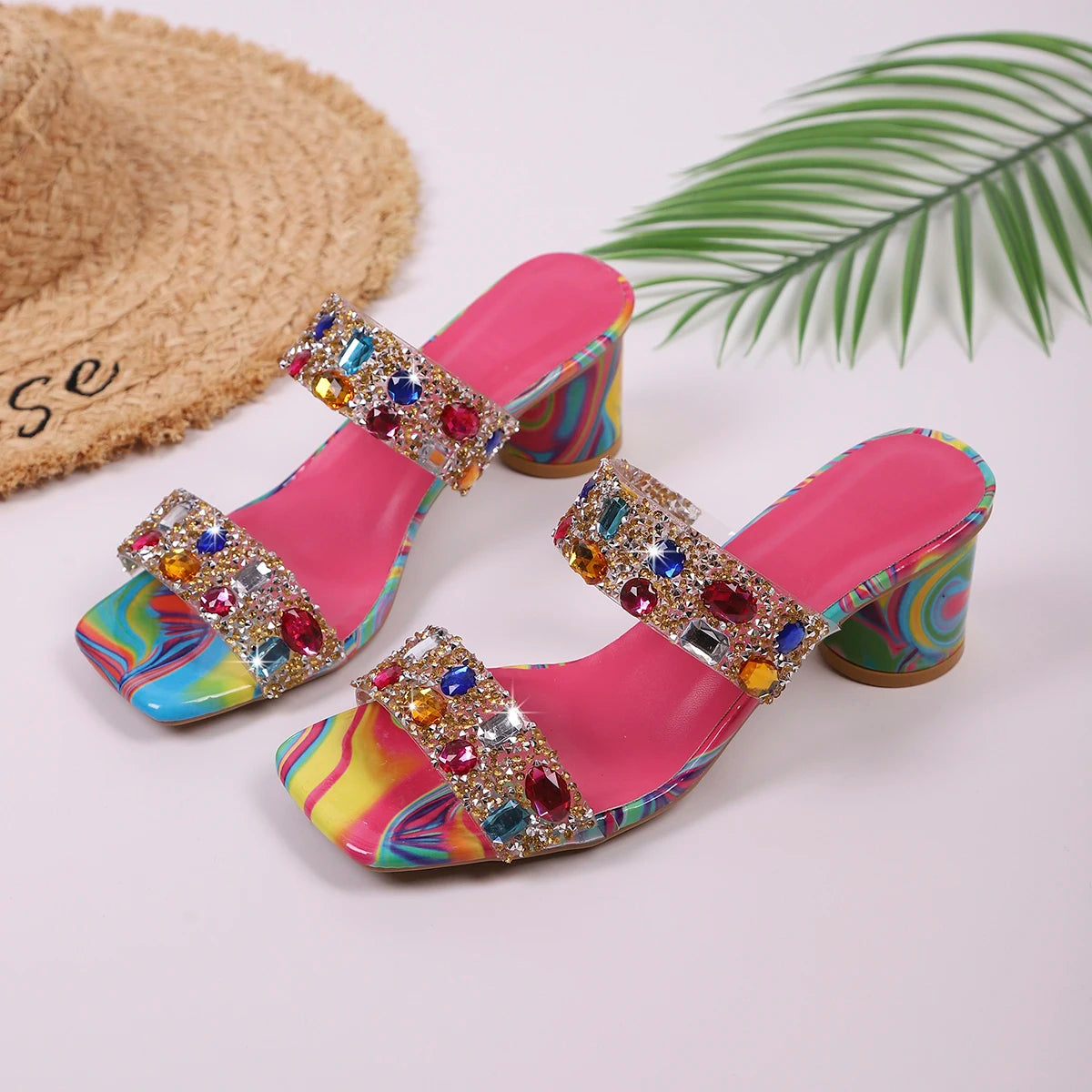 Women Sandals Luxury Summer High Heels Sandals 2025 Brand Design Colorful Gem Heeled Party Shoes Woman Plus Size Sandalias Mujer