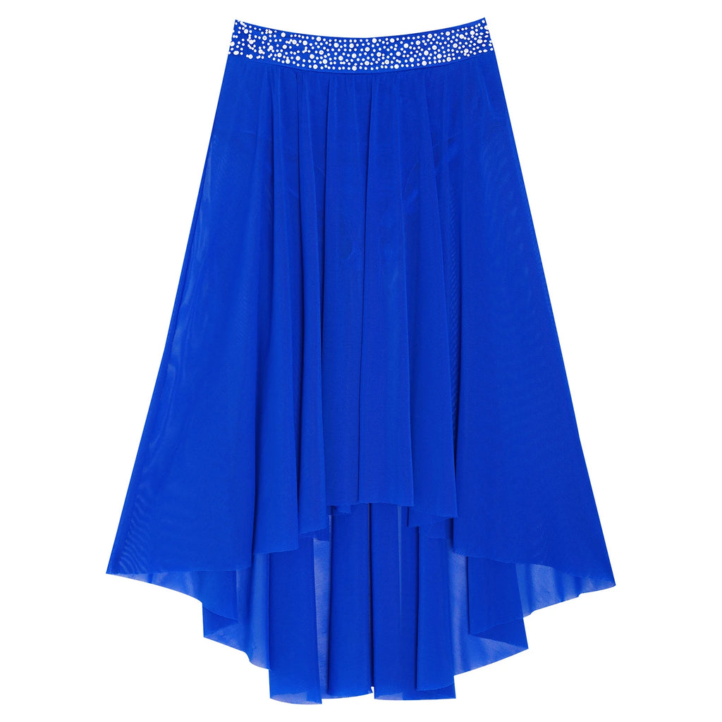 Kids Girls Lyrical Modern Dance Skirt Shiny Rhinestones Open Front Flowy Sheer Mesh Skirt with Built-in Briefs Ballet Dresses