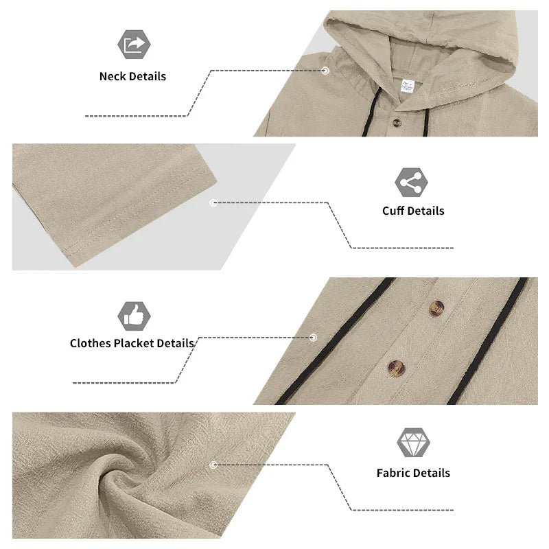 Men's Linen Hooded Sets 2 Piece Outfit Summer Casual Long Sleeve Hoodie and Wide Leg Pants Set for Men