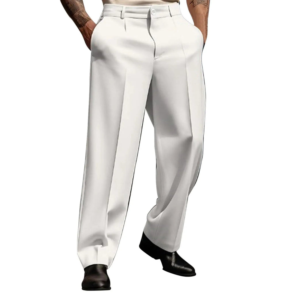 Men's Suit Trousers Fashionable Straight Leg Breathable Casual Pants Pure Color Pocket Trousers Daily Wear Comfortable Fit