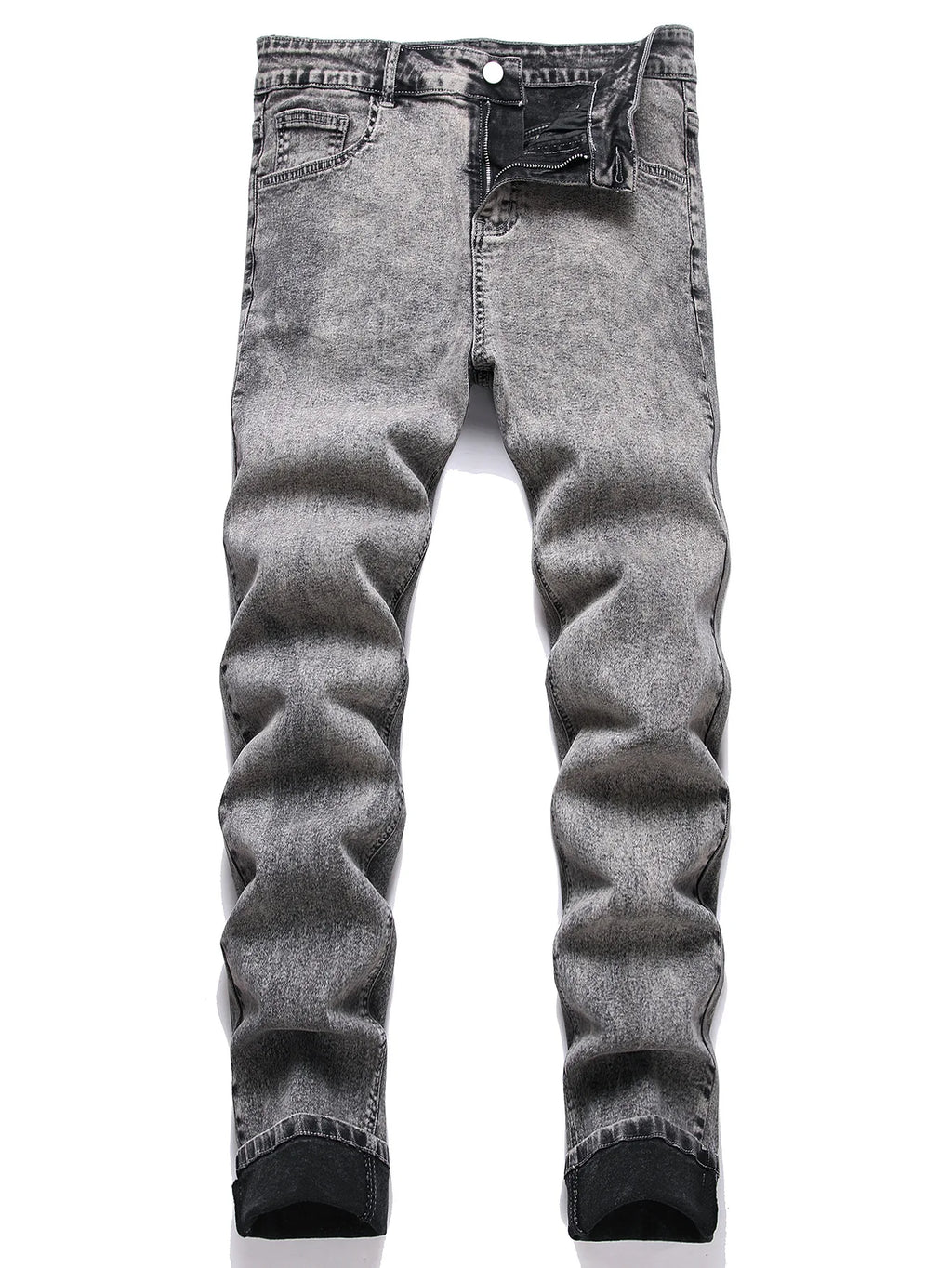 Men's High Street  Black Jeans Stretch Slim Fit Small Feet Pants Ripped Distressed Motorcycle Trouser Men Streetwear Denim Pants