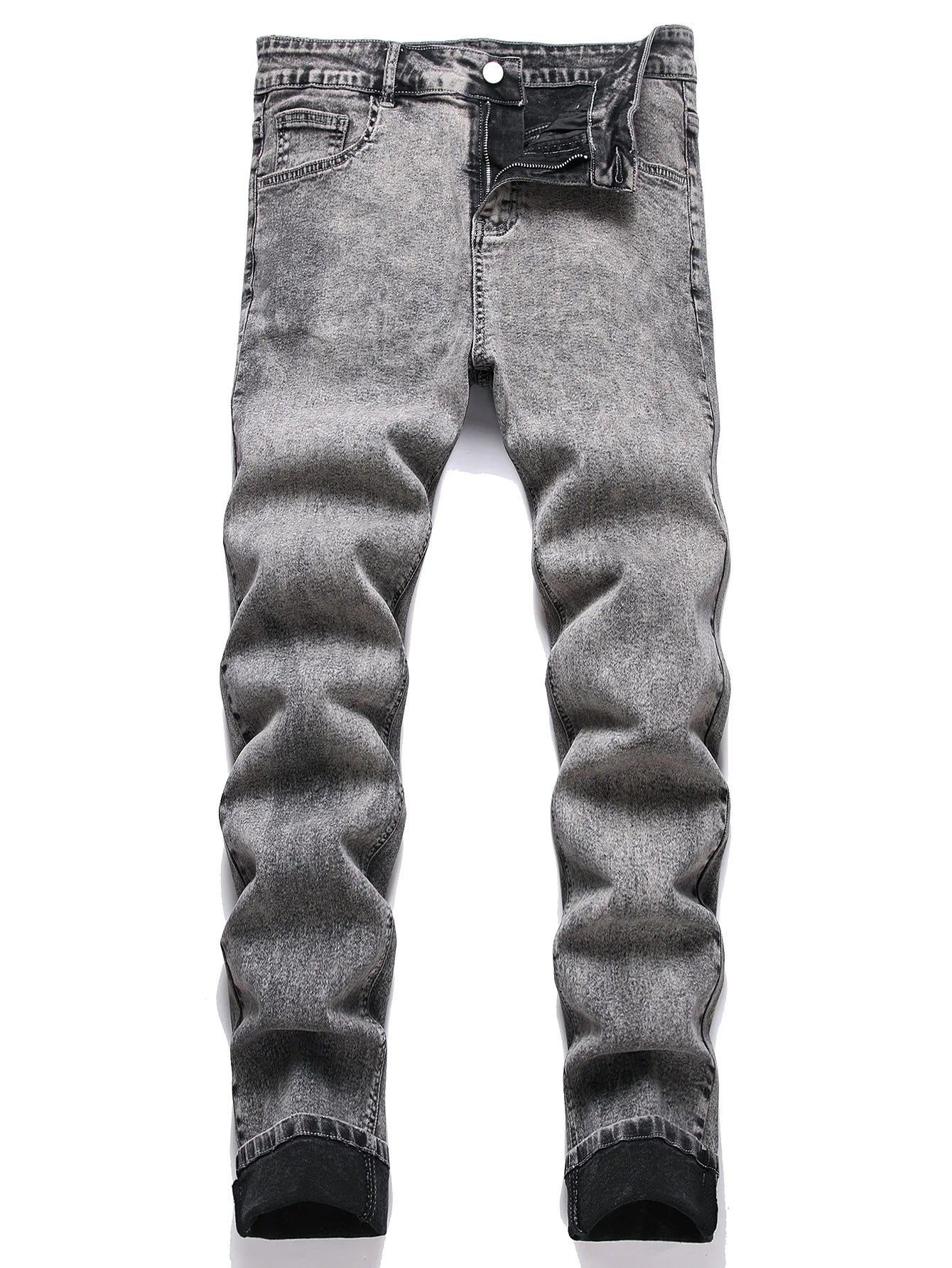 Men's High Street  Black Jeans Stretch Slim Fit Small Feet Pants Ripped Distressed Motorcycle Trouser Men Streetwear Denim Pants
