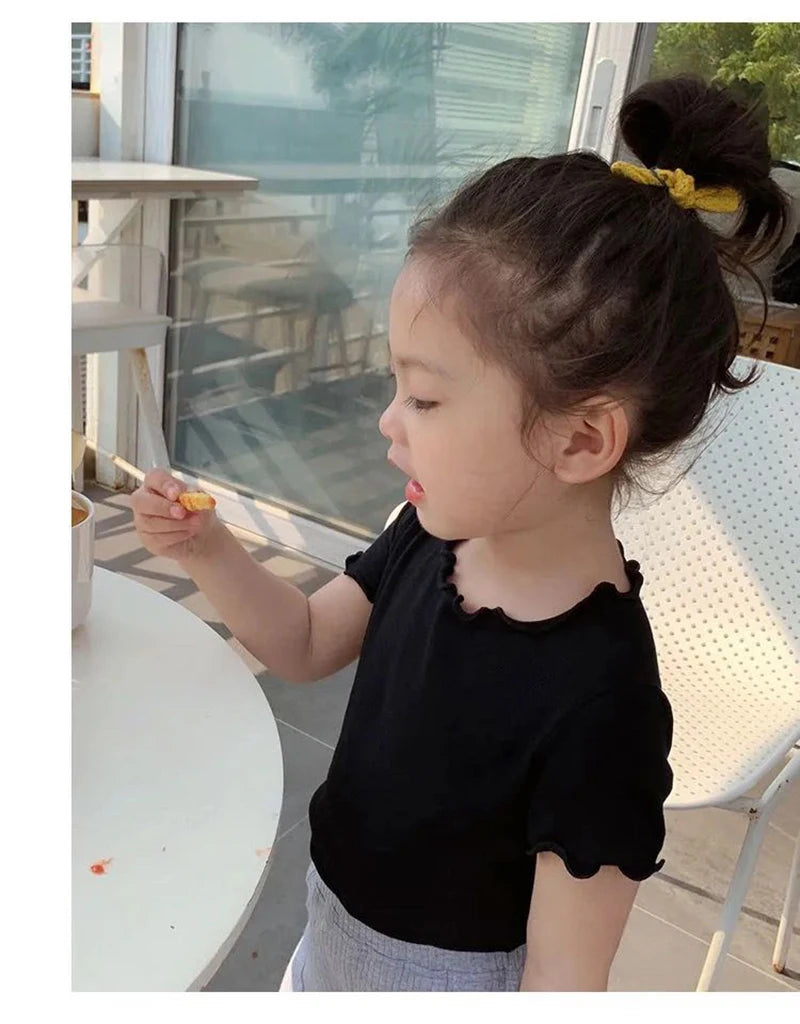 Baby Girls T-Shirt Summer Kids Short Sleeve Tops Tees Soft Ice Silk Fabric Toddler Solid Color Shirts Children's Clothing 1-10Y