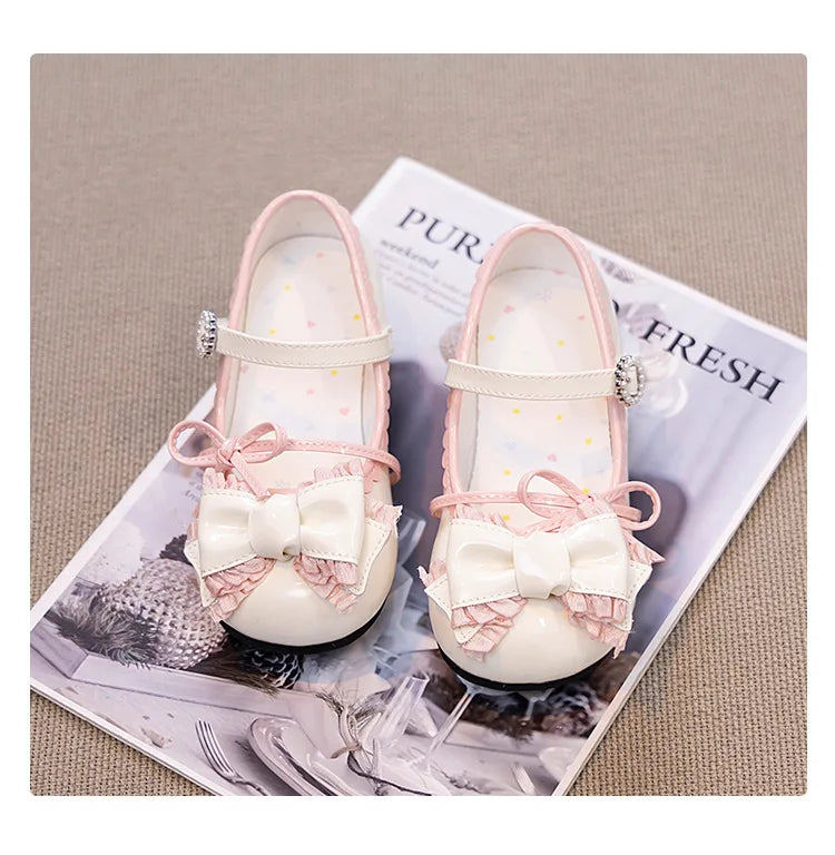 Girl Princess Shoes Spring 2026 New Bow French Heels Leather Shoe Sweet Lolita Party Dress Shoes Children's Mary Jane Size 26-36