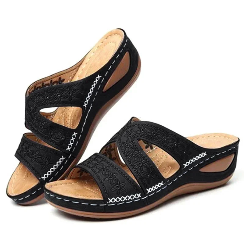 Summer Women Wedge Sandals Premium Orthopedic Open Toe Sandals Vintage Anti-slip Leather Casual Female Platform Retro Shoes
