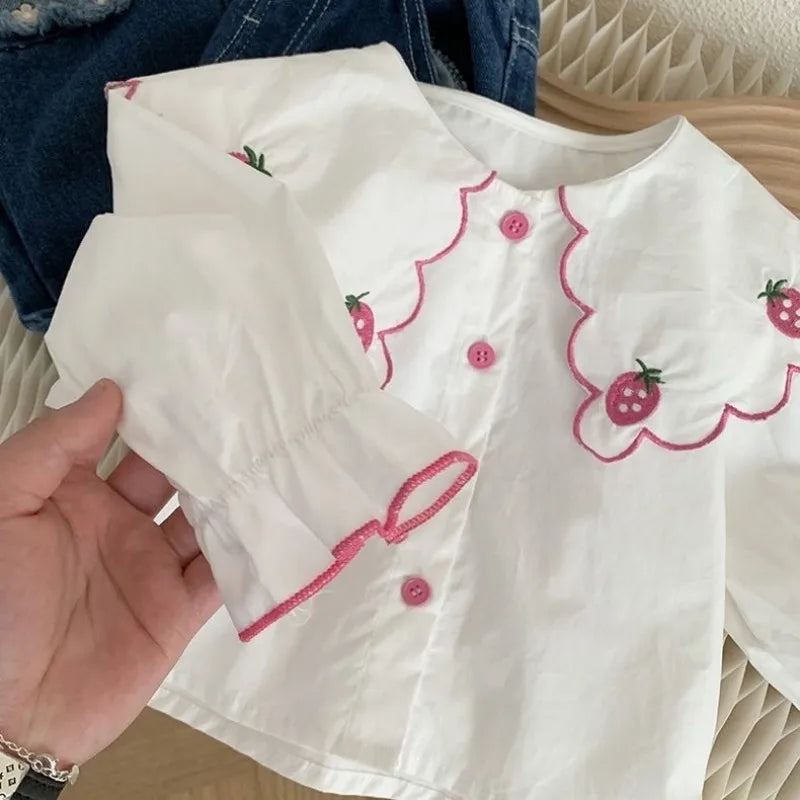 Girls' Shirts Spring and Autumn New Baby Fashionable Pure Cotton Shirts 2023 New Korean Children's Top 0-6Y