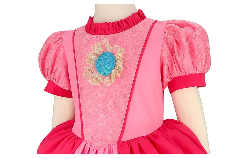 Kids Girls Summer Dresses Short Sleeve Print Costume New Movie Peach Princess Cosplay Dress Children Party Dress Birthday Gift