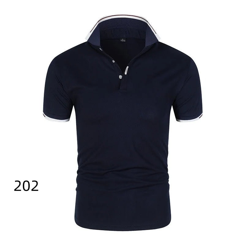 Summer Men's Short Sleeve Collar Tshirts New Solid Color Casual Polo Shirt Trendy Breathable Loose Basic Splice Top