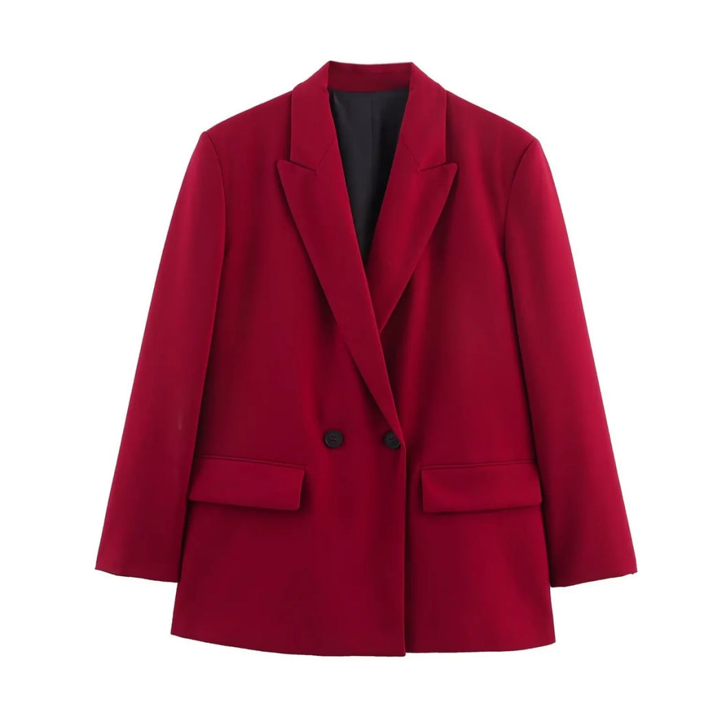 Women Elegant Solid Blazers Female Simple Style Double Breasted Long Sleeved Suit Jackets Casual Office Lady Suit Jackets Tops