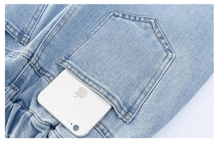 Korean Style Children Denim Mini Skirt with Inner Shorts For Girls Fashion Streetwear Summer Slim Fit Skirts with Pockets Front