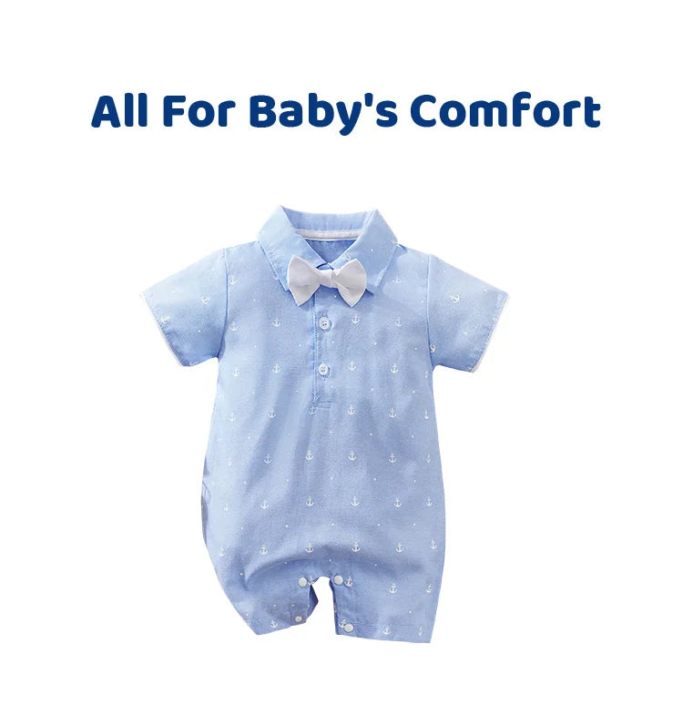 Summer Boys And Girls Art Style Handsome Shirt With Sea Anchor All Over Print Comfortable Casual Short Sleeve Bodysuit