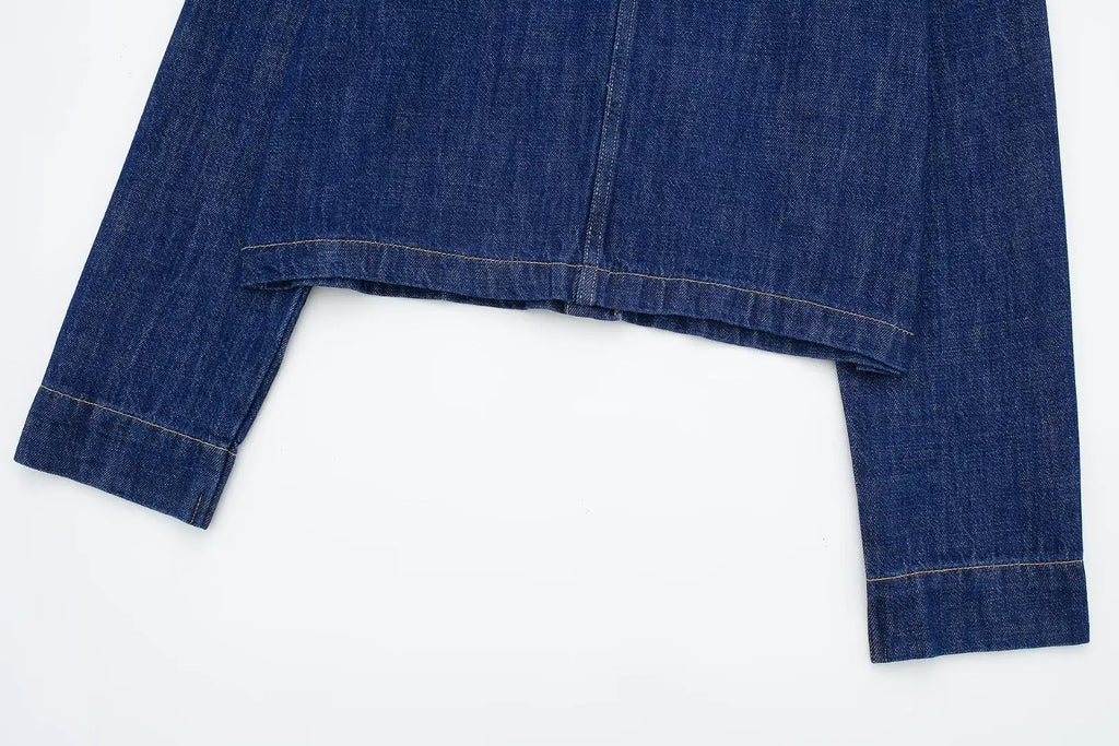 HH 2024 Spring Women 2 Piece Denim Trousers Suits Solid O Neck Coat Top + Pockets Elegant Female Straight Wide Leg Long Pant