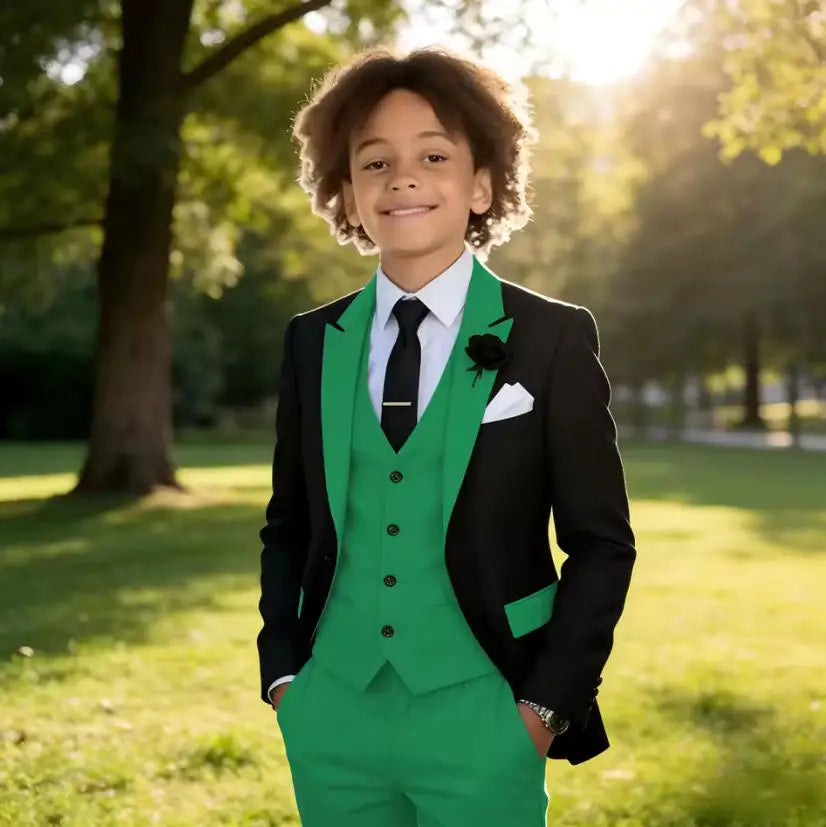 Fashionable Boys Suit Set Banquet Party Outfit 3 Pieces Jacket Vest Pants Kids Clothes 2-16T Elegant Children's Tuxedo Wedding