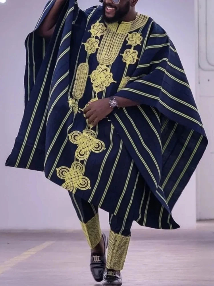 African Clothes for Men Dashiki Shirts Ankara Pants 3 Piece Set Wedding Evening Outfits Robe Suit Traditional Clothing