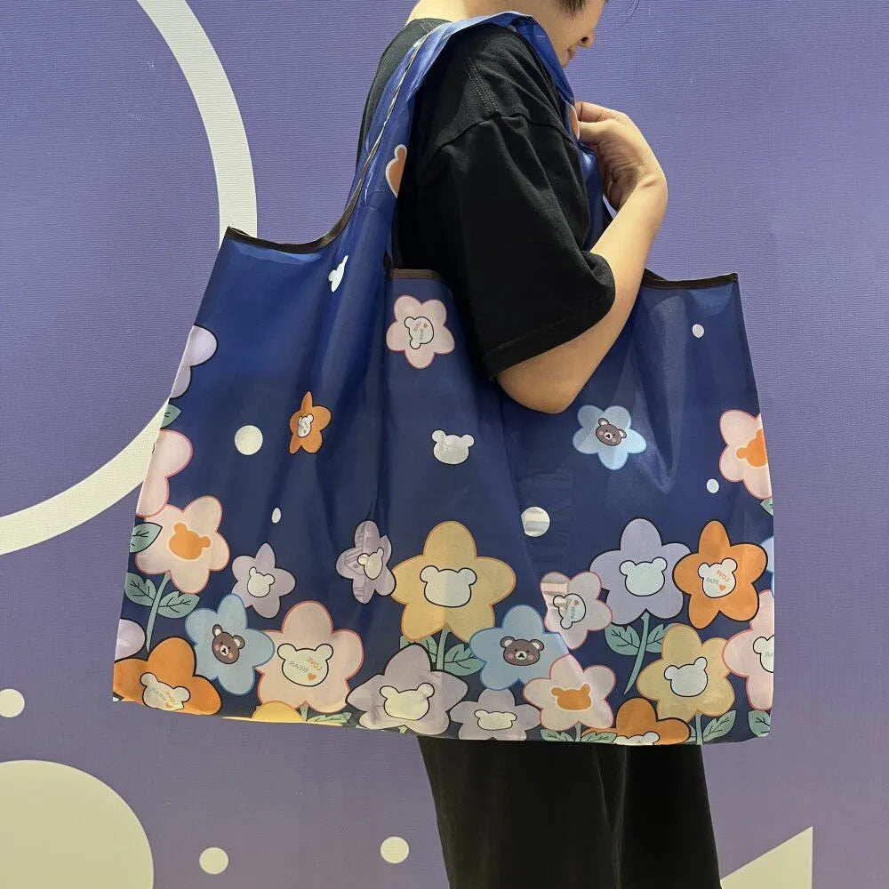 Large Reusable Grocery Shopping Bag Ladies Tote 50lb Fashion Pocket Shoulder Bag Foldable Eco Bag Washable