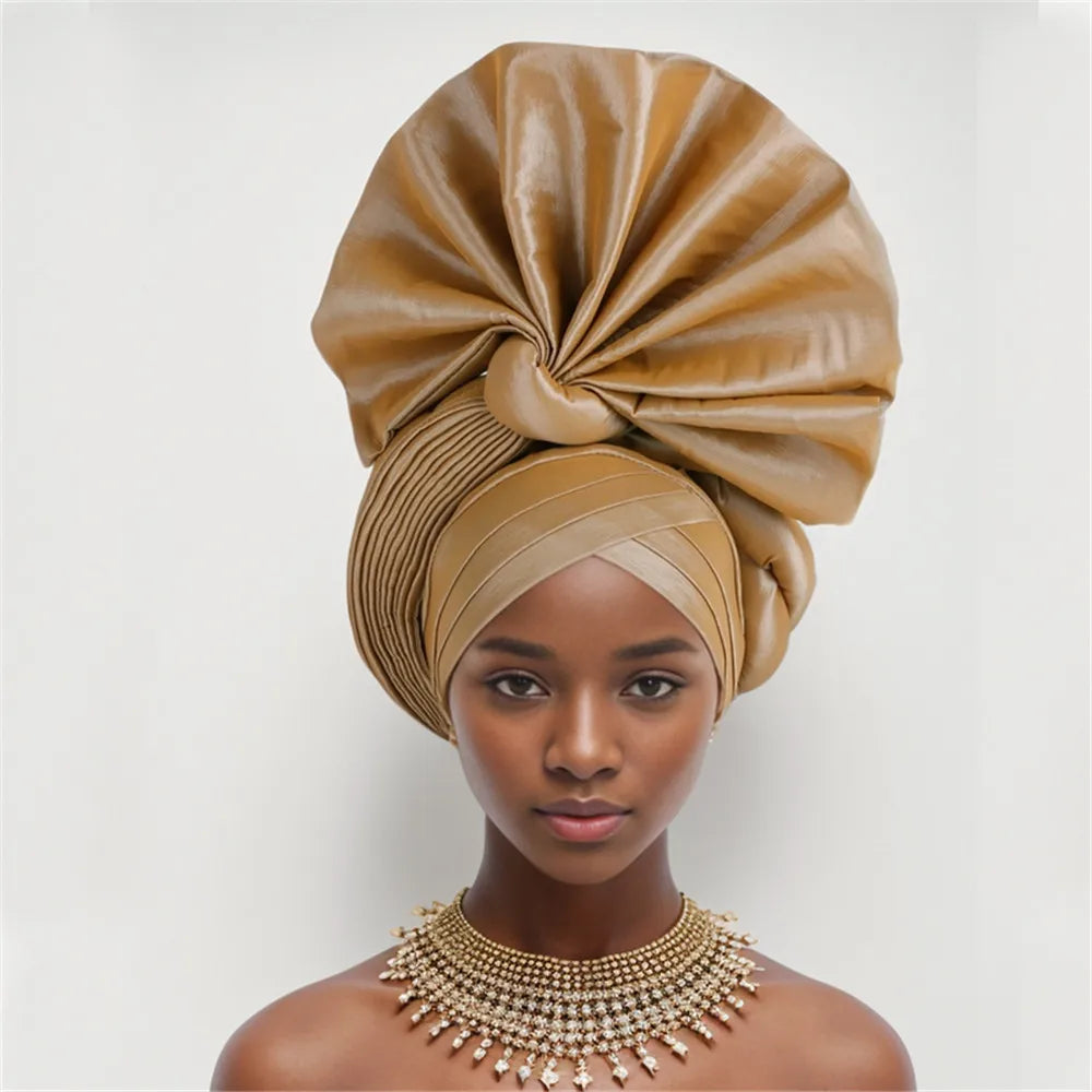 African Auto Gele Headtie Nigeria Women's Head Wraps Wedding Party Headpiece Women Turban Cap
