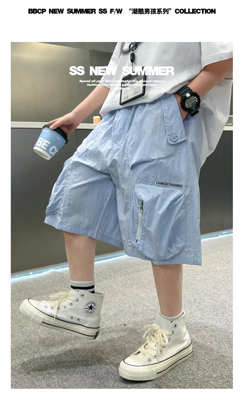 2025 Summer New Men's Shorts for Boys - Children's Casual Loose Workwear with Large Pockets