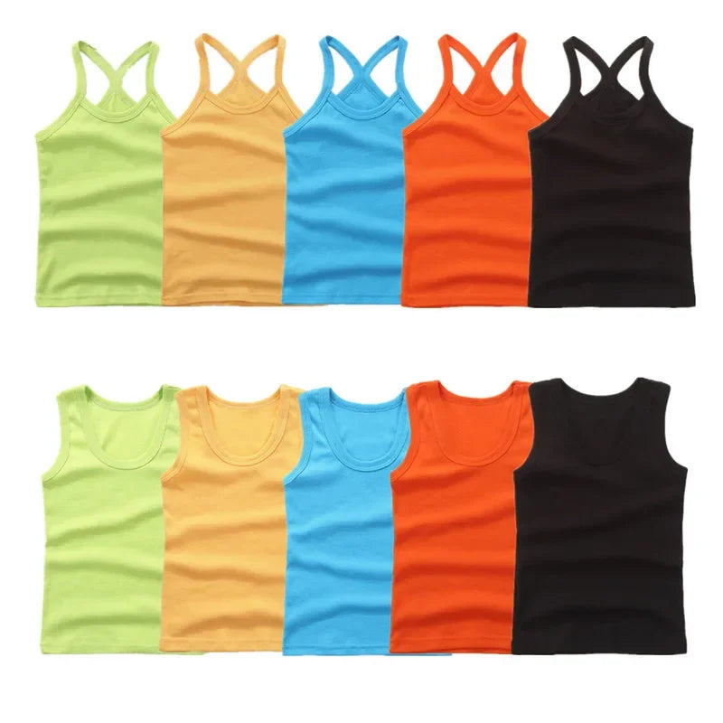 Kids Baby Boys Vests T-shirts Children Summer Vest Top Outfit Kid Boy Girl Solid Tops Clothes Cotton Tees Black Playsuits