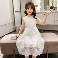 2026 summer Teenager kids Girls clothes floral mesh Princess white Dress lace off shoulder sleeveless 5 6 7 8 9 10 11 12 Years
