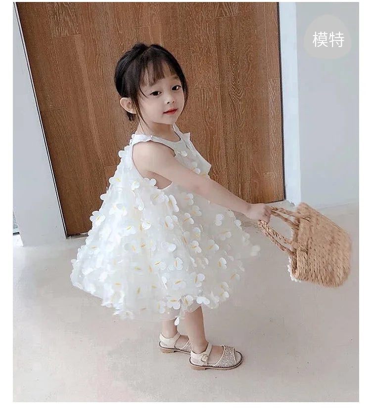 Summer Toddler Dresses Cute Flower Princess Dress Female Baby Butterfly Appliques Dress Children Mesh Bow Kids White Costume