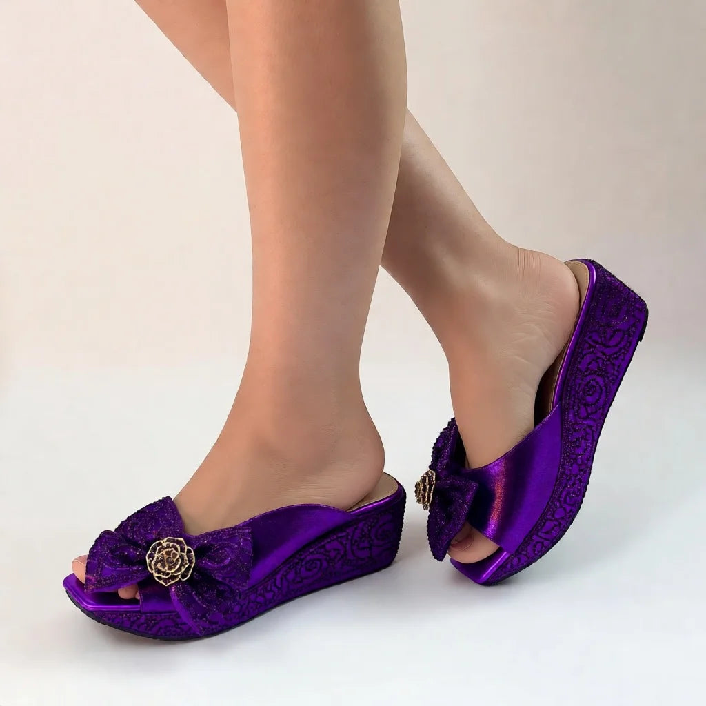 Latest Design Women Luxury Flower Wedding Party Shoes Nigerian Women Party Pumps High Heels Slip on Shoes for Women 6CM