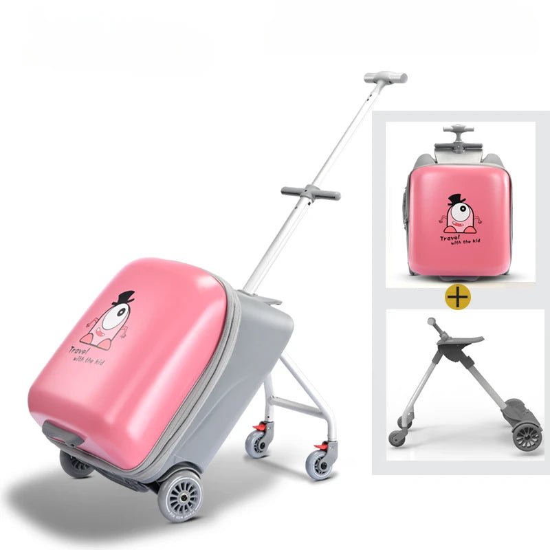 New Cartoon Suitcase for Kids Can Sit Boarding Cabin Luggage children's Suitcases Travel Lazy Trolley Case Baby Walker box wheel