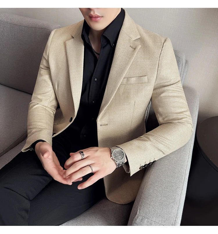 Men Suit Jacket Blazer Hombre High-quality Fashionable and Elegant Men Business Slim Fit Suit Jacket Social Party Formal Jacket