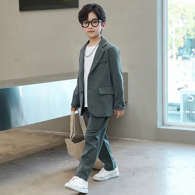 Suits for Kids Spring Autumn Long Sleeve Casual Blazer Jacket Trouser 2pcs School Uniform Teen Boys Clothes Set Children Cosutme