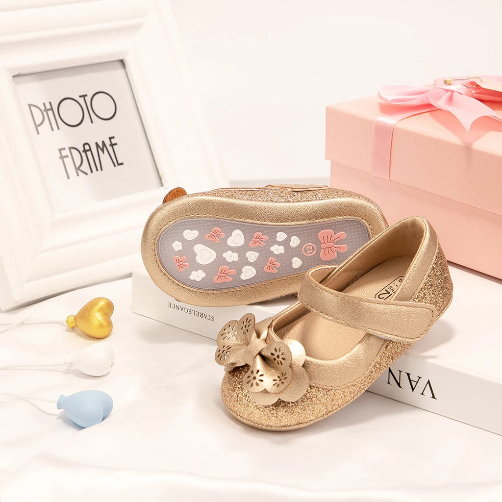 New Baby Girl Shoes Flower Gold Sparkling Bowknot Toddler Rubber Sole Anti-slip First Walkers Infant Newborn Baby Princess shoes