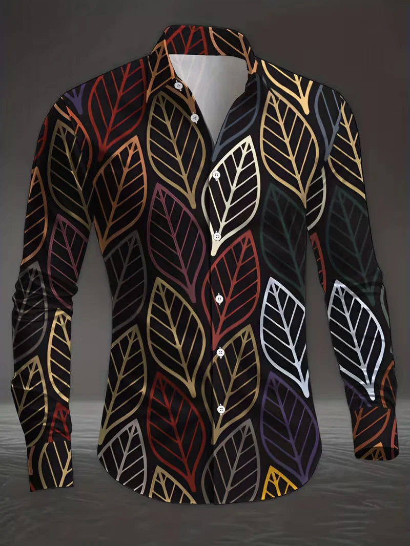 New men's floral shirt long sleeved casual shirt fashionable rose 3D butterfly print lapel slim fit Hawaiian shirt