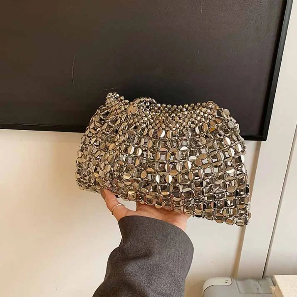 Elegant Sequin Evening Banquet Bag Temperament Underarm Bag Glitter Shoulder Bag Mini Small Purse Silver Shiny Bag Women