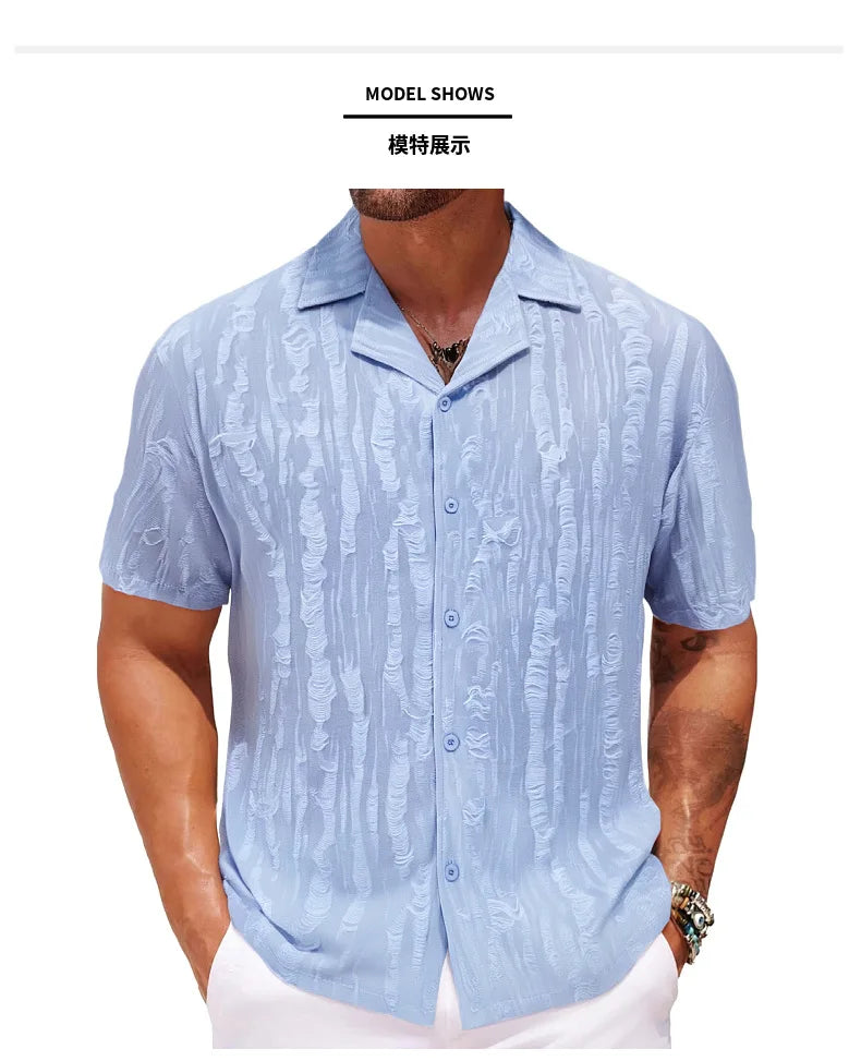 2026 Men's Summer Shirts Top Solid Turn-Down Collar Short Sleeve Shirt for Men Loose Half Sleeved Non Ironing T-shirt Male New