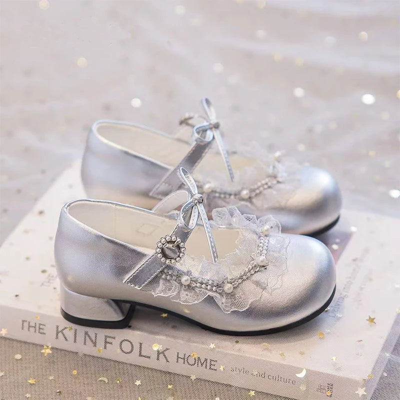 Girls Princess Shoes High Heels Kids Dance Dress Shoes for Party Wedding 2026 Brand New Children Leather Shoes Round Toes Soft