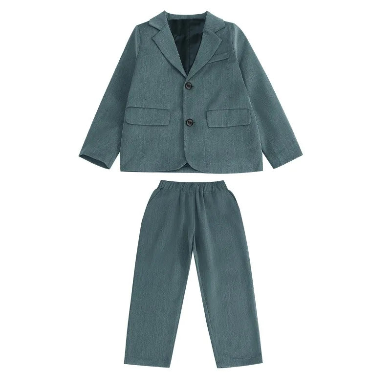 Suits for Kids Spring Autumn Long Sleeve Casual Blazer Jacket Trouser 2pcs School Uniform Teen Boys Clothes Set Children Cosutme