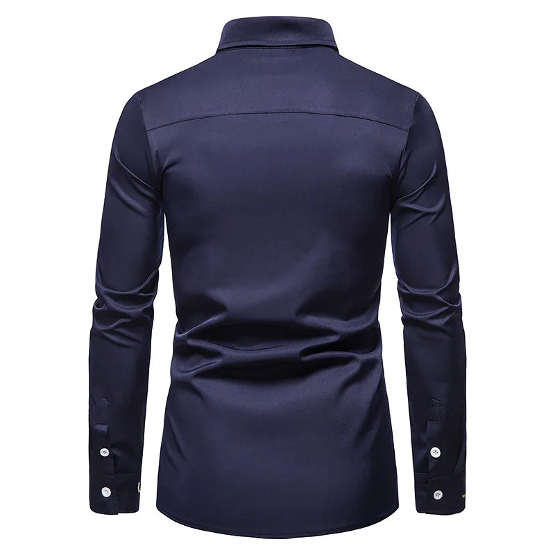 Men's Irregular Oblique Button Up Dress Shirts Streetwear Luxury Elegant Embroidery Business Shirt Chemise Homme Mens Blouses