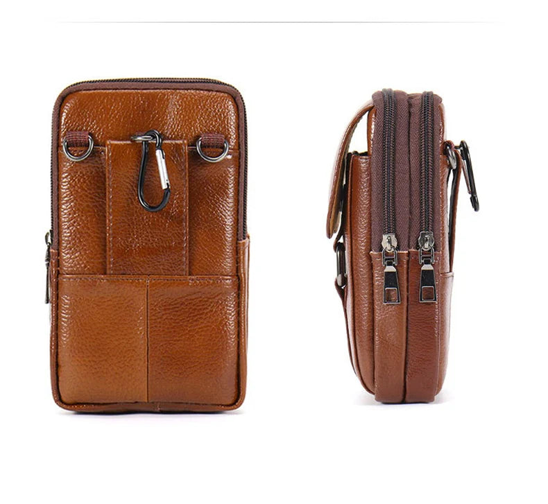Men's Mobile Phone Waist Bag Outdoor Work Chest Bag PU Cigarette Case Key Chain Wear Belt Backpack Sport Hiking Portable Satchel