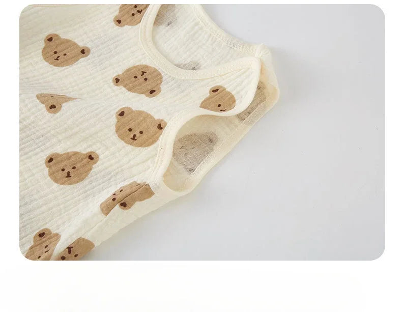 Summer Baby Girls Romper Cartoon Bear Newborn Jumpsuits Infant Sleeveless Muslin Clothing for Boys Printed Outfits