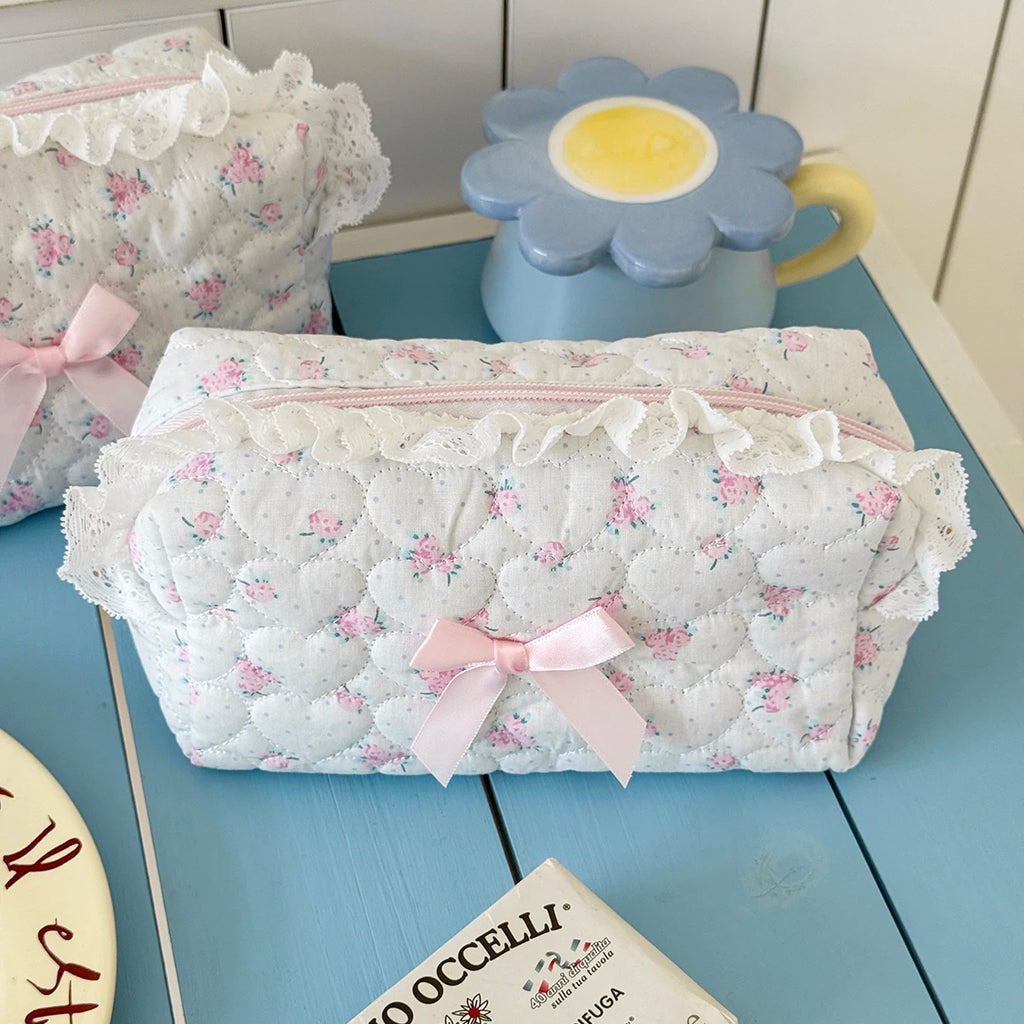 Wholesale Flower Women Lace Small Makeup Bag Travel Organizer Cosmetic Handbag Pouch Gilrs Cute Bow Square Zipper Wallet Bags
