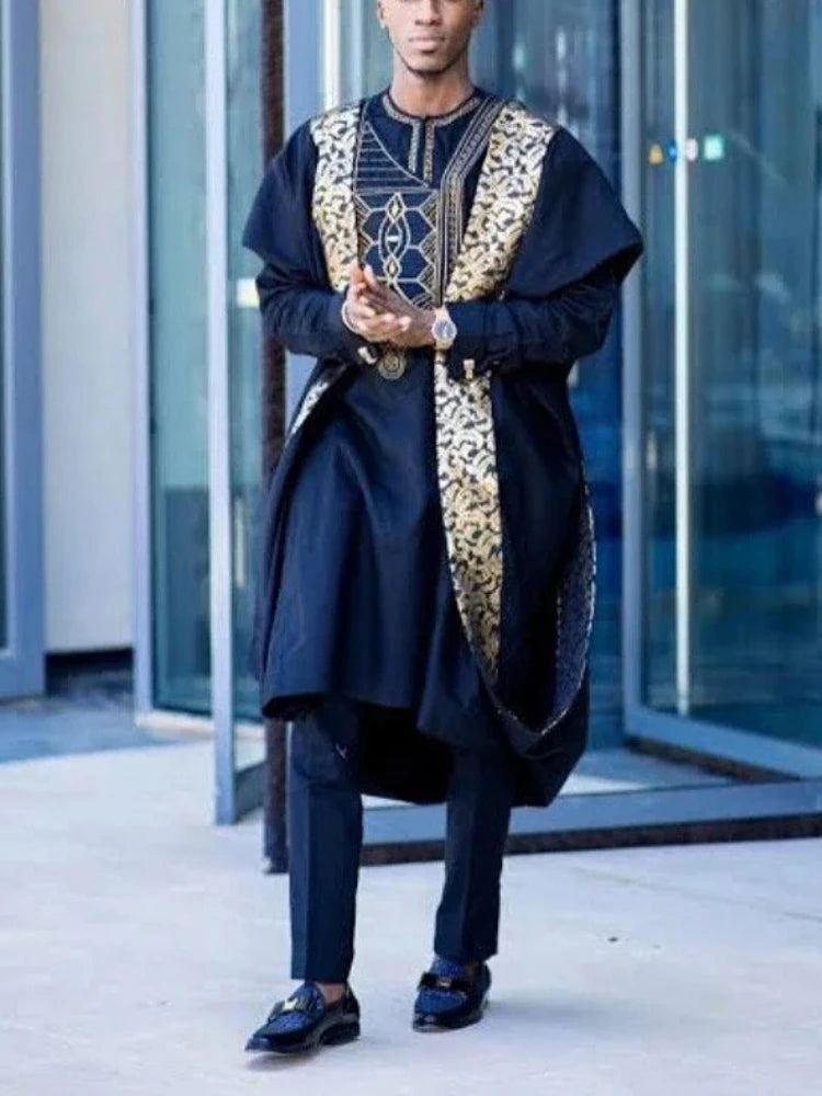 African Clothes for Men Dashiki Shirts Ankara Pants 3 Piece Set Wedding Evening Outfits Robe Suit Traditional Clothing