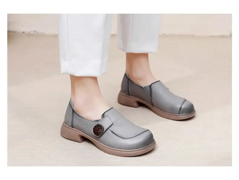 Genuine leather loafers women  comfortable gray shoes low heels luxury ladies court shoes slip on moccasins elegant dress flats