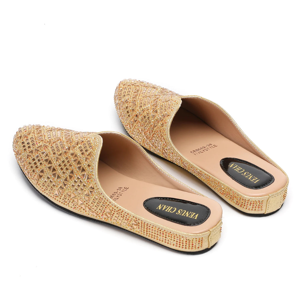 2025 Latest Design Nigeria Silver Color Half Shoes Elegant Flat Shoes for Woman Fashion Comfortable Party Slippers
