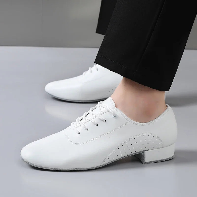 Men's white new leather Latin dance shoes Modern dance hall tango men's national standard dance shoes men's sports shoes
