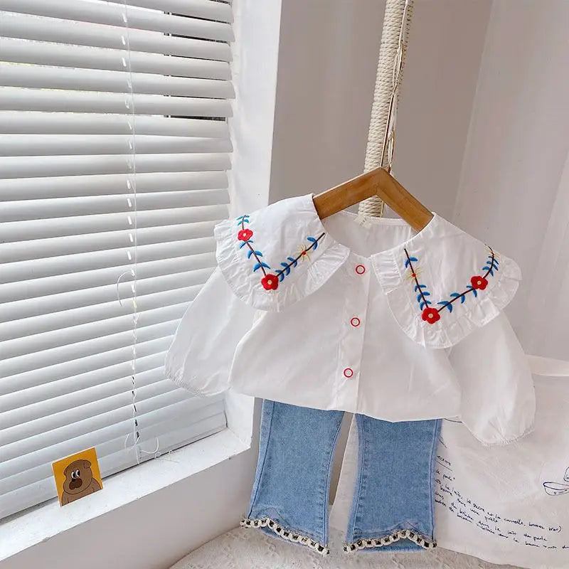 Girls' Shirts Spring and Autumn New Baby Fashionable Pure Cotton Shirts 2023 New Korean Children's Top 0-6Y