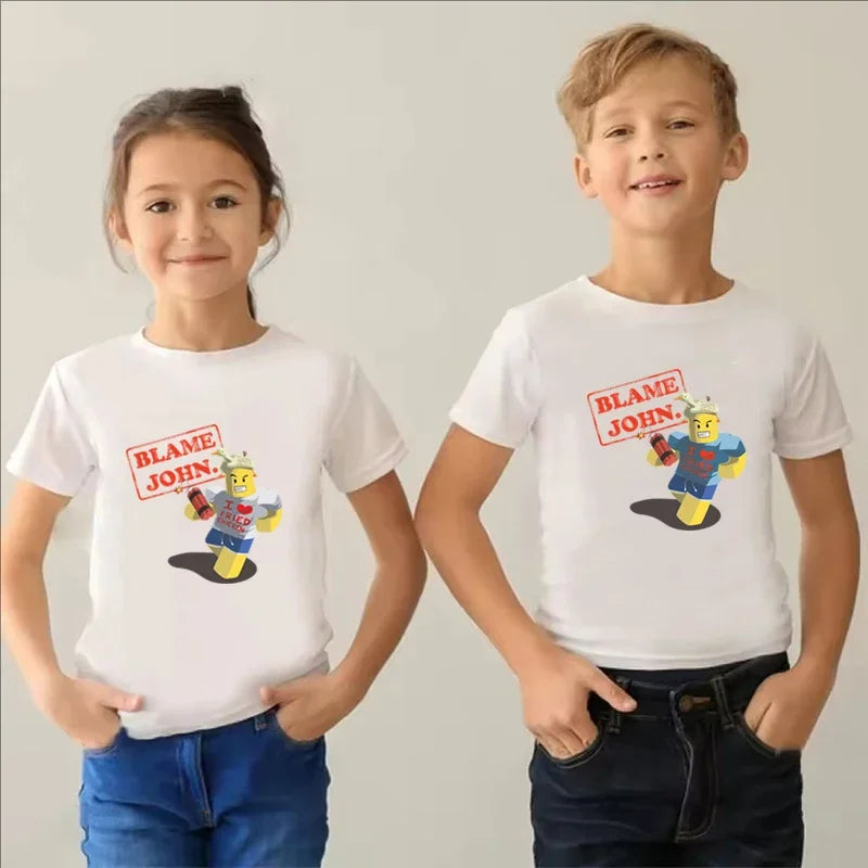 Blame John Printed Teenage Tops T-shirt Boys Girls Summer Casual Funny Fashion O-Neck Short Sleeve Children Colorful Clothing