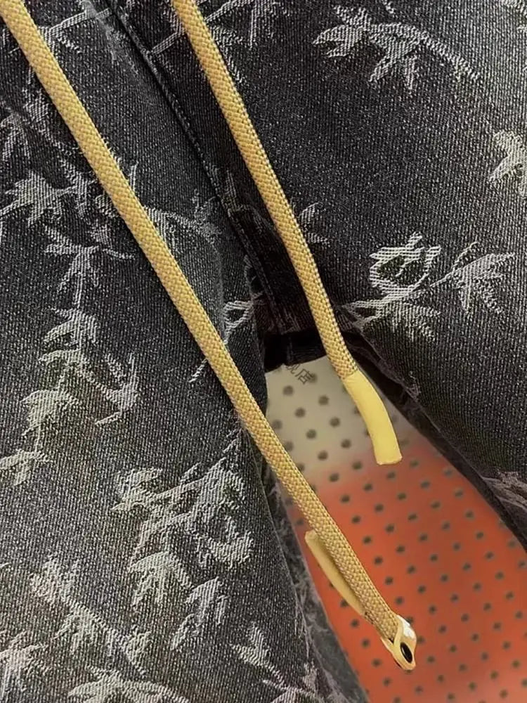 Men's Jeans Loose Jacquard Casual American Waist Drawstring Ties Versatile Trendy Spring and Autumn Harem Pants