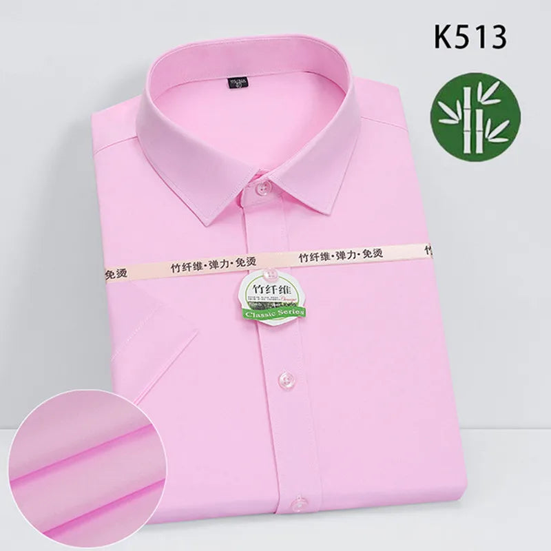 Summer New Male Pure Color Short Sleeve Breathable Shirt White / Navy / Wine Red Men Business Social Dress Shirts