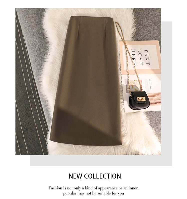Elegant Office Ladies Work Suit Straight Skirt Women Autumn Winter Korean Fashion High Waist Split Business Midi Long Skirts